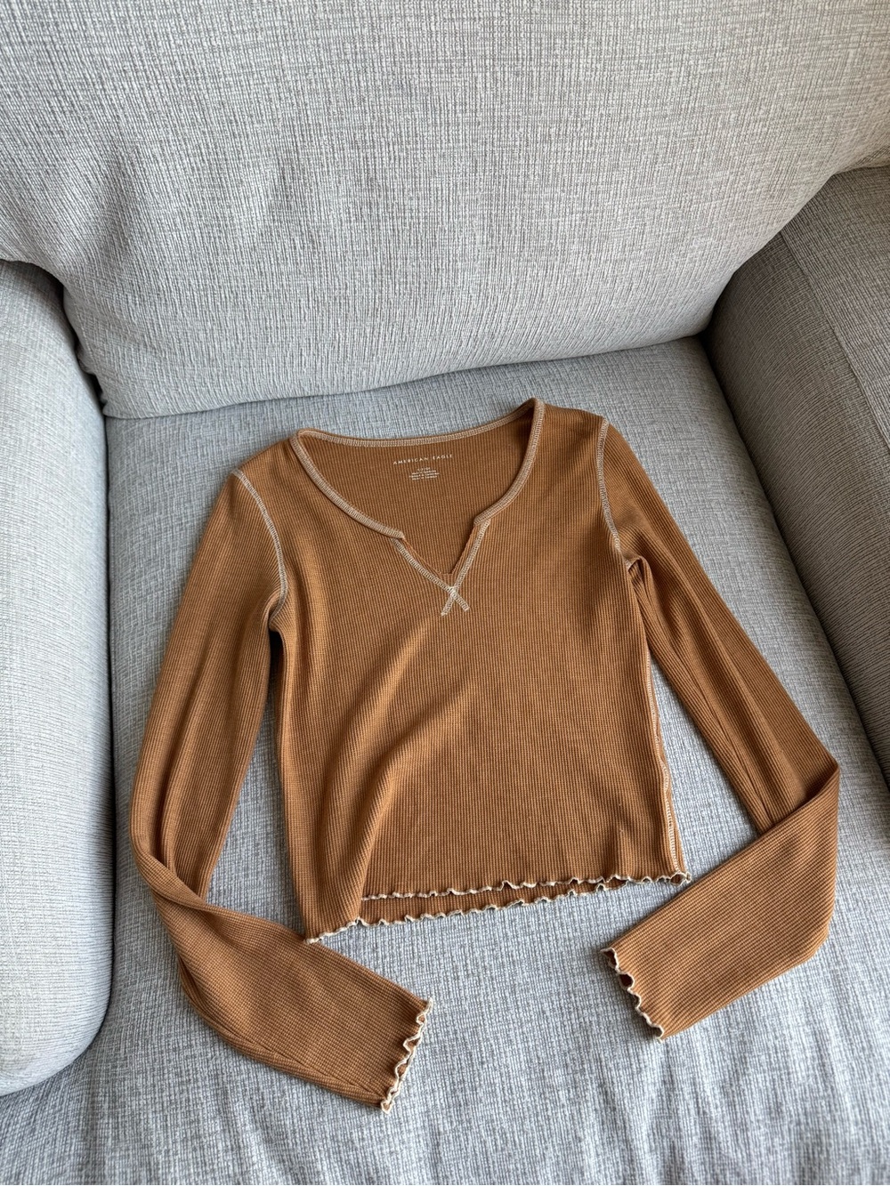 Waffle-knit Long-Sleeve Top